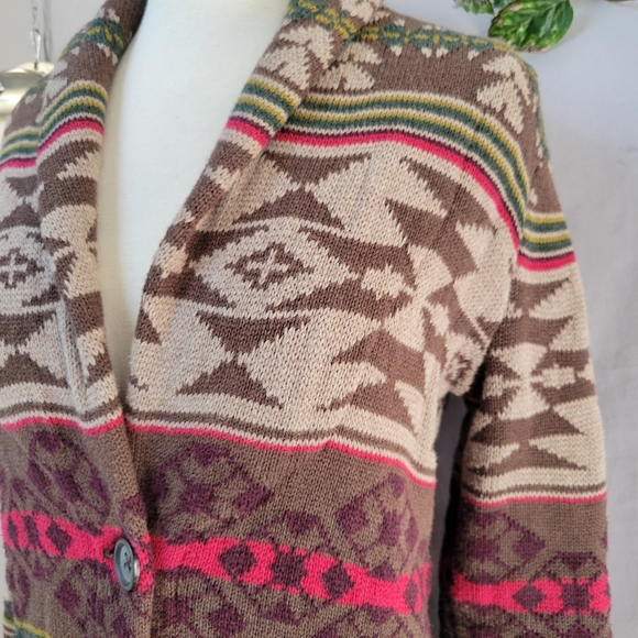 Eddie Bauer Vintage Shawl Collar Aztec Southwest Sweater Jacket Cardigan XS - Picture 10 of 14